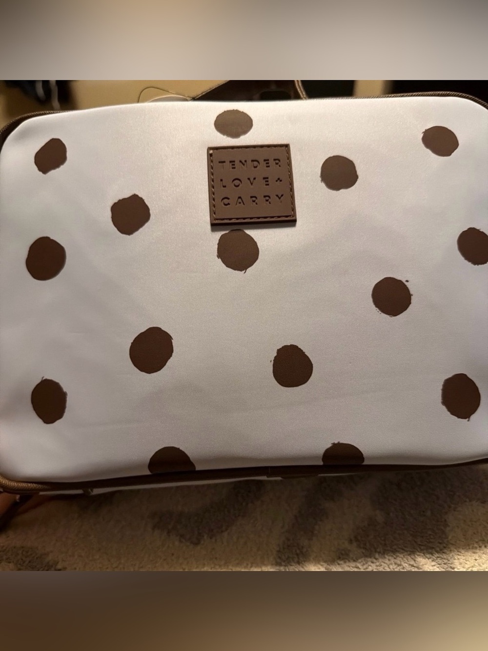 Tender Love & Carry White Tote with Brown Polka Dots